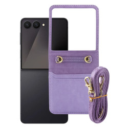 Etui Leather Case Strap na telefon Samsung Galaxy Z Flip 8 5G F776 fioletowe