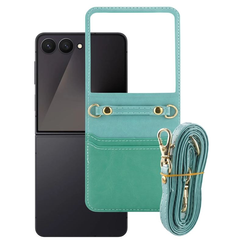 Etui Leather Case Strap na telefon Samsung Galaxy Z Flip 8 5G F776 niebieskie