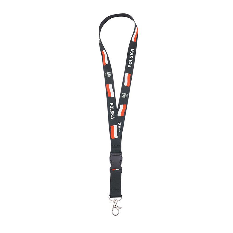 Smycz na szyję Polska na telefon i klucze 20mm 52cm - patriotyczna smycz czarna