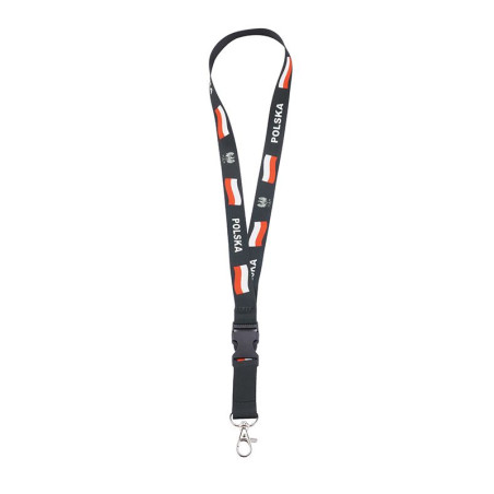 Smycz na szyję Polska na telefon i klucze 20mm 52cm - patriotyczna smycz czarna