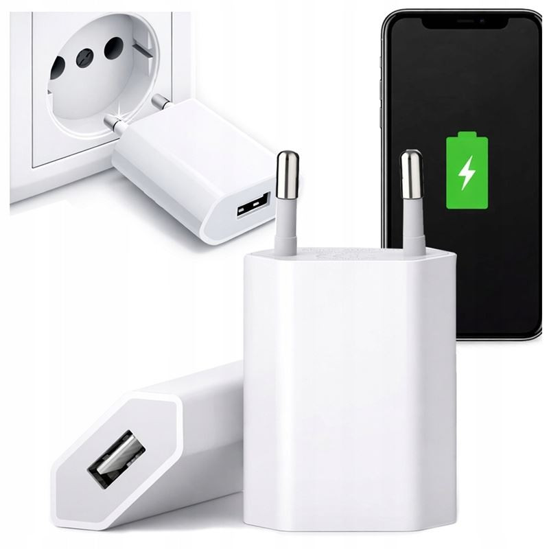 Ładowarka sieciowa USB 5V 1A płaska biała HQ
