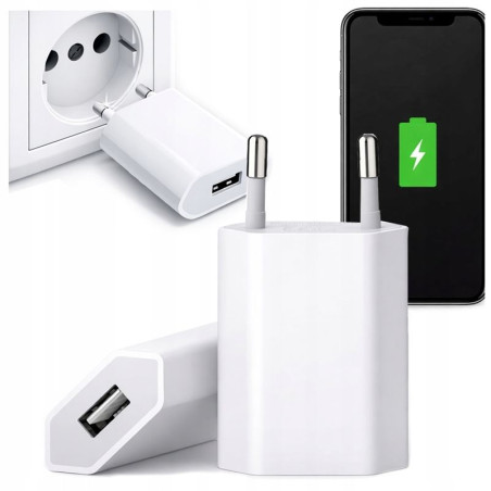 Ładowarka sieciowa USB 5V 1A płaska biała HQ