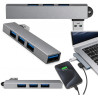 Hub USB-A 4 w 1 rozdzielacz portów 3.0 i 2.0 podłużny szary HUB9
