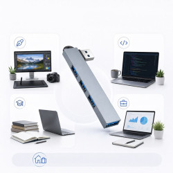 Hub USB-A 4 w 1 rozdzielacz portów 3.0 i 2.0 szary