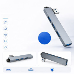 Hub USB-A 4 w 1 rozdzielacz portów 3.0 i 2.0 szary