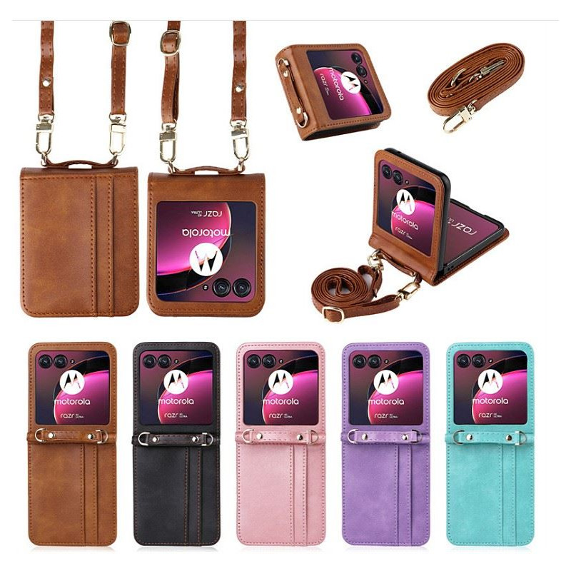 Etui Leather Case Strap na telefon motorola razr 70 ultra 5G XT2655-1 / 60 ultra 5G XT2551 różowe