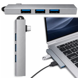 Hub USB-C na 4x USB-A 3.0 i 2.0 aluminiowy szary