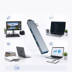 Hub USB-C na 4x USB-A 3.0 i 2.0 aluminiowy szary