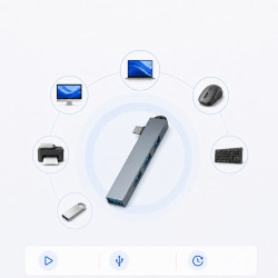 Hub USB-C na 4x USB-A 3.0 i 2.0 aluminiowy szary