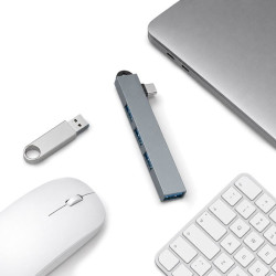 Hub USB-C na 4x USB-A 3.0 i 2.0 aluminiowy szary