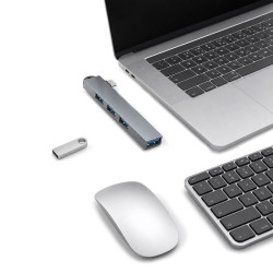 Hub USB-C na 4x USB-A 3.0 i 2.0 aluminiowy szary