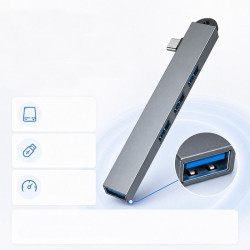 Hub USB-C na 4x USB-A 3.0 i 2.0 aluminiowy szary