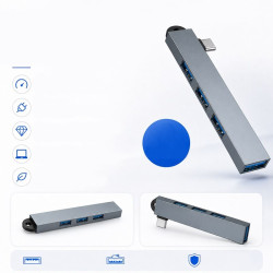 Hub USB-C na 4x USB-A 3.0 i 2.0 aluminiowy szary