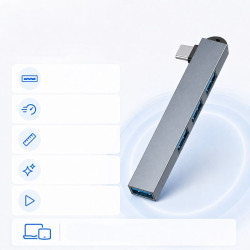 Hub USB-C na 4x USB-A 3.0 i 2.0 aluminiowy szary