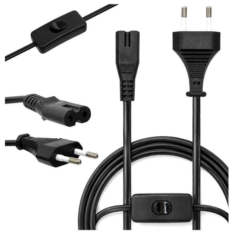 Kabel zasilający euro ósemka z wyłącznikiem 1,5m 2 PIN - przewód do RTV AGD audio video | Sklep online