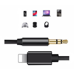 Kabel cyfrowy audio jack 3,5mm - Lightning czarny przewód 1m
