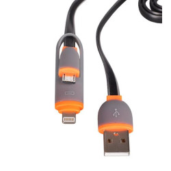 Kabel PC do telefonu Apple iPhone 5 6 Lightning / micro USB microUSB - przewód płaski czarny