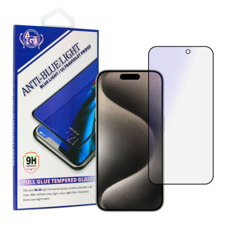 9H SZKŁO hartowane na telefon Apple iPhone 15 A3090 / 15 Pro A3102 / 16 A3287 ANTI-BLUE FULL GLUE
