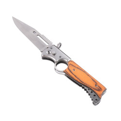 Nóż sprężynowy z drewnianą rączką 24,5cm + etui