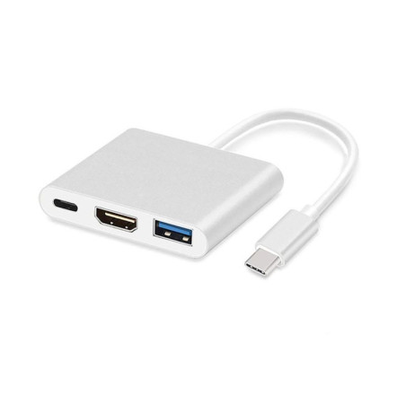 HUB USB-C 3w1 HDMI 4K + USB-A - Adapter rozgałęźnik biały