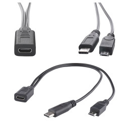 Adapter USB-C podwójny typ C micro USB 30cm czarny