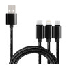 Kabel 3w1 do telefonu Lightning USB-C micro USB nylonowy 100 cm czarny