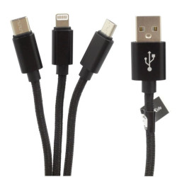 Kabel 3w1 Lightning USB-C micro USB 1m - czarny