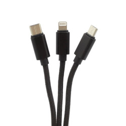 Kabel 3w1 Lightning USB-C micro USB 1m - czarny