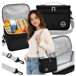 Torba termiczna czarna na lunch z paskiem - 5.7l
