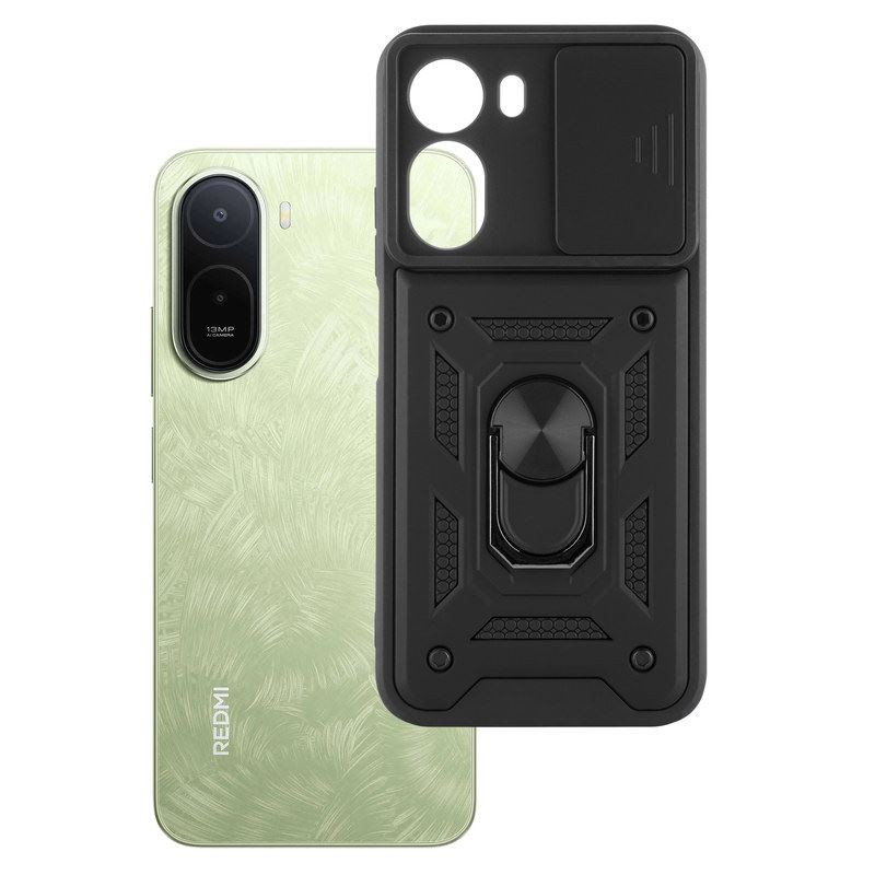 Etui Pancerne CAMSHIELD Ring na telefon Xiaomi Redmi A7 Pro 25128RN17A / POCO C81 Pro 25128PC17G czarne
