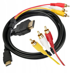 Kabel HDMI - 3 RCA cinch chinch czincz Full HD 4K 8K 3D 1080p HIGH SPEED przewód 1,5m czarny