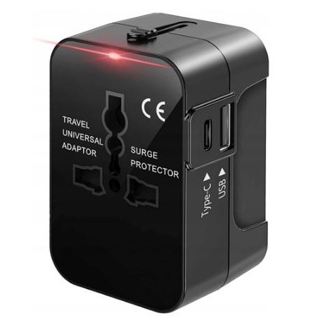Adapter sieciowy cały świat USB-C przejściówka czarna