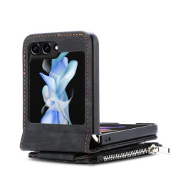 Etui Leather Case Zipper na telefon Samsung Galaxy Z Flip 7 FE 5G F761 / Flip 6 5G F741 / Flip 5 5G F731 czarne