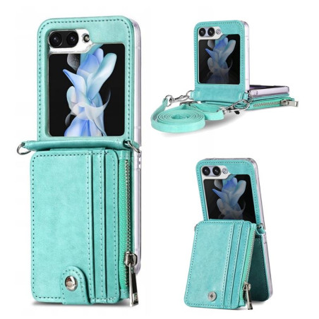 Etui Leather Case Zipper na telefon Samsung Galaxy Z Flip 6 5G F741 / Galaxy Z Flip 7 FE 5G F761 zielone