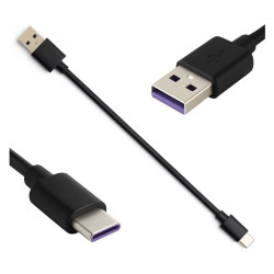 Krótki kabel USB do USB-C 5A QC 3.0 30cm czarny