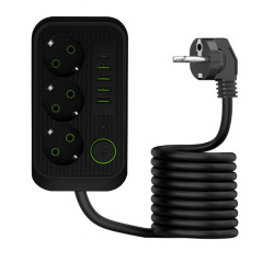 Przedłużacz listwa zasilająca 3 gniazda 230V + 4x USB A + 1x USB C, 2500W, 2m z włącznikiem