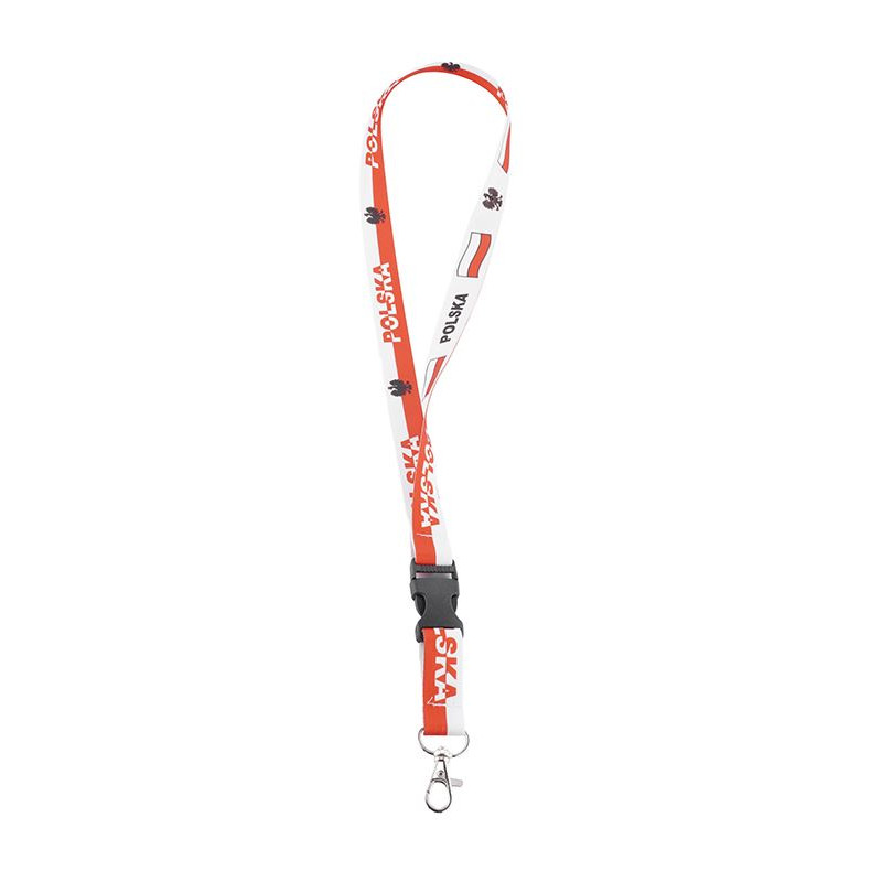 Smycz na szyję Polska na telefon i klucze 20mm 52cm - patriotyczna smycz biało-czerwona