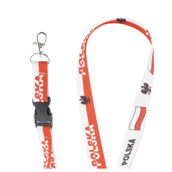 Smycz na szyję Polska na telefon i klucze 20mm 52cm - patriotyczna smycz biało-czerwona