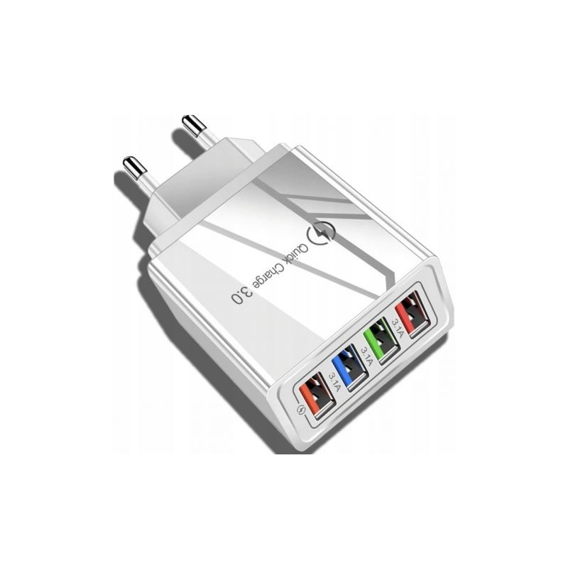 Ładowarka sieciowa USB A x4 QC 3.0 biała