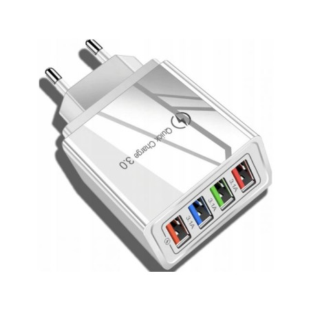 Ładowarka sieciowa USB A x4 QC 3.0 biała