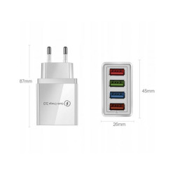 Ładowarka sieciowa USB A x4 QC 3.0 biała