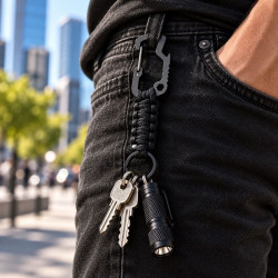 Karabińczyk taktyczny z linką paracord brelok 16 cm czarny