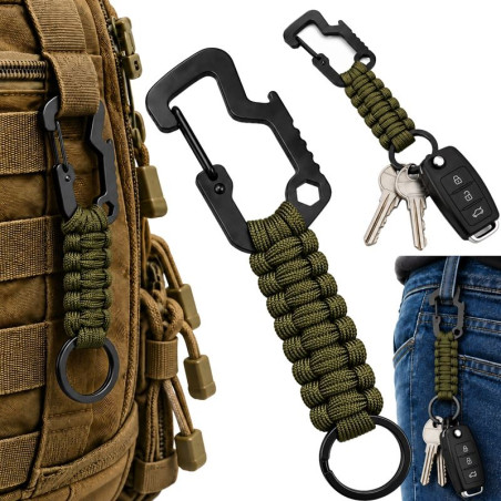 Karabińczyk taktyczny z linką paracord brelok 16 cm zielony