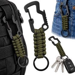 Karabińczyk taktyczny z linką paracord brelok 16 cm zielony