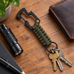 Karabińczyk taktyczny z linką paracord brelok 16 cm zielony
