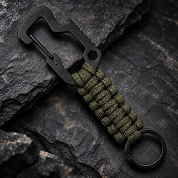 Karabińczyk taktyczny z linką paracord brelok 16 cm zielony