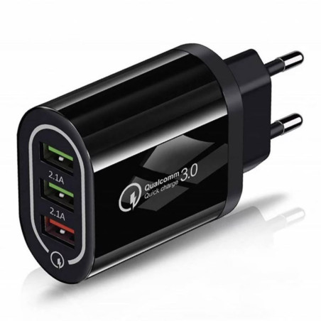 Ładowarka sieciowa QC 3.0 3 x USB czarna