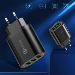Ładowarka sieciowa QC 3.0 3 x USB czarna