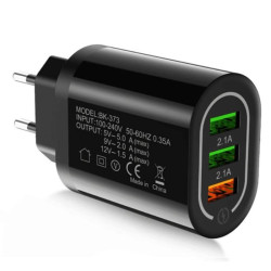 Ładowarka sieciowa QC 3.0 3 x USB czarna