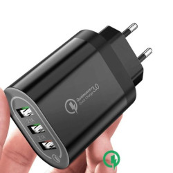 Ładowarka sieciowa QC 3.0 3 x USB czarna